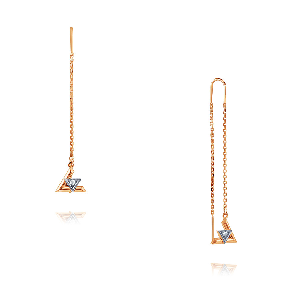 

Серьги продевки из красного золота ADAMAS 25041117/01-А50Д-72, фианит, 25041117/01-А50Д-72