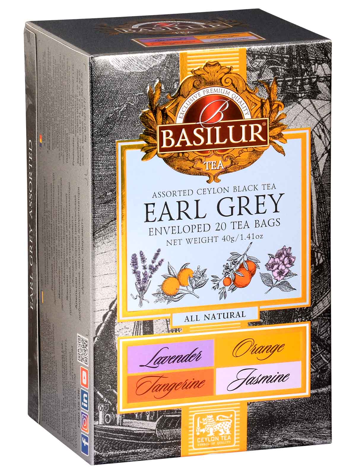 Черный чай Basilur Earl Grey ассорти, 20 саше