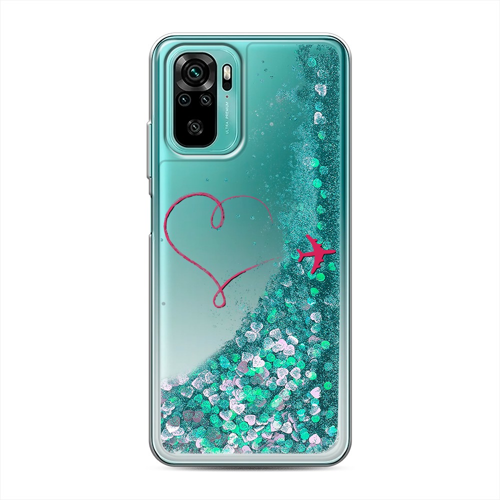 

Жидкий чехол с блестками "Сердце и самолет" на Xiaomi Redmi Note 10S