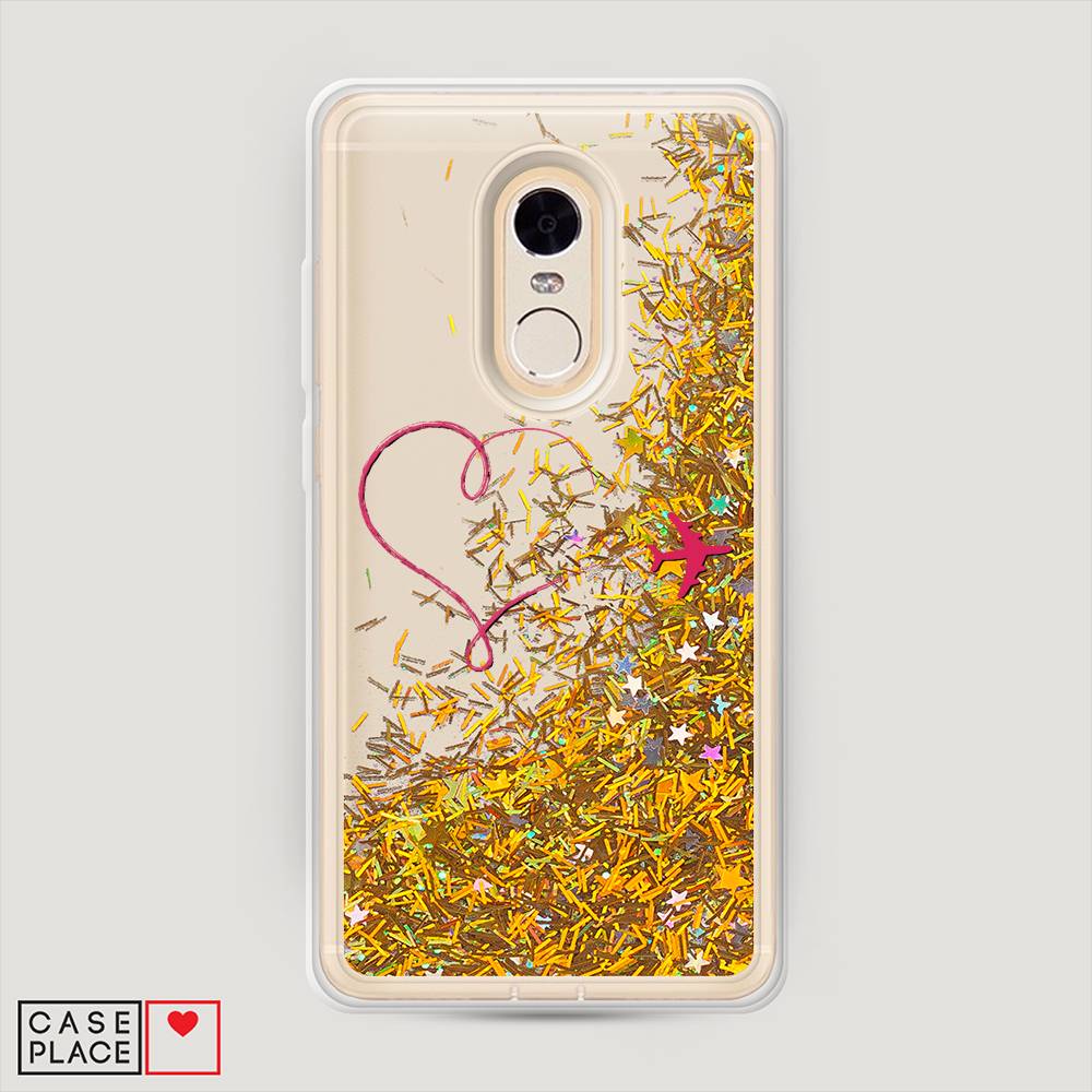 фото Жидкий чехол с блестками "сердце и самолет" на xiaomi redmi note 4 awog