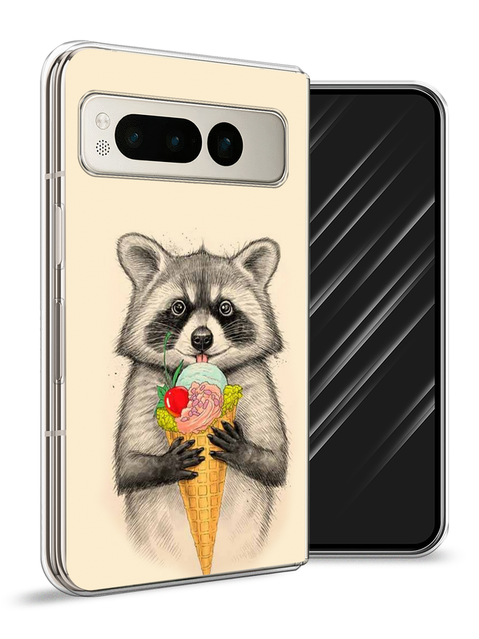 

Чехол Awog на Google Pixel Fold "Енот с мороженым", Бежевый;серый, 271850-1