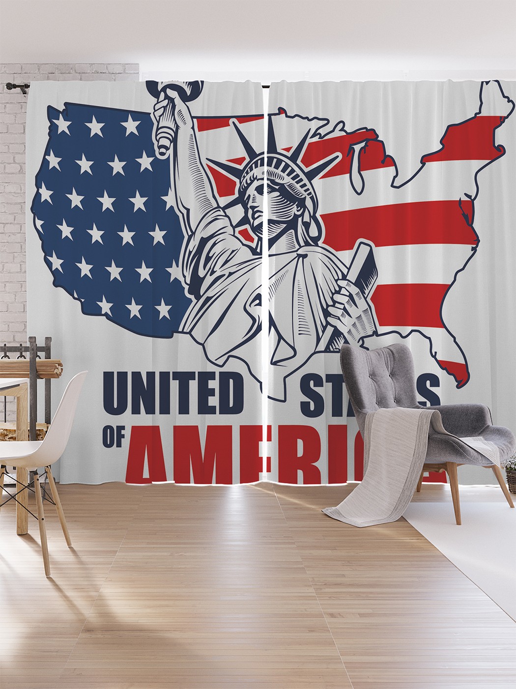 

Шторы под лён JoyArty "Статуя свободы на карте", серия Oxford DeLux, 340х265 см, Статуя свободы на карте