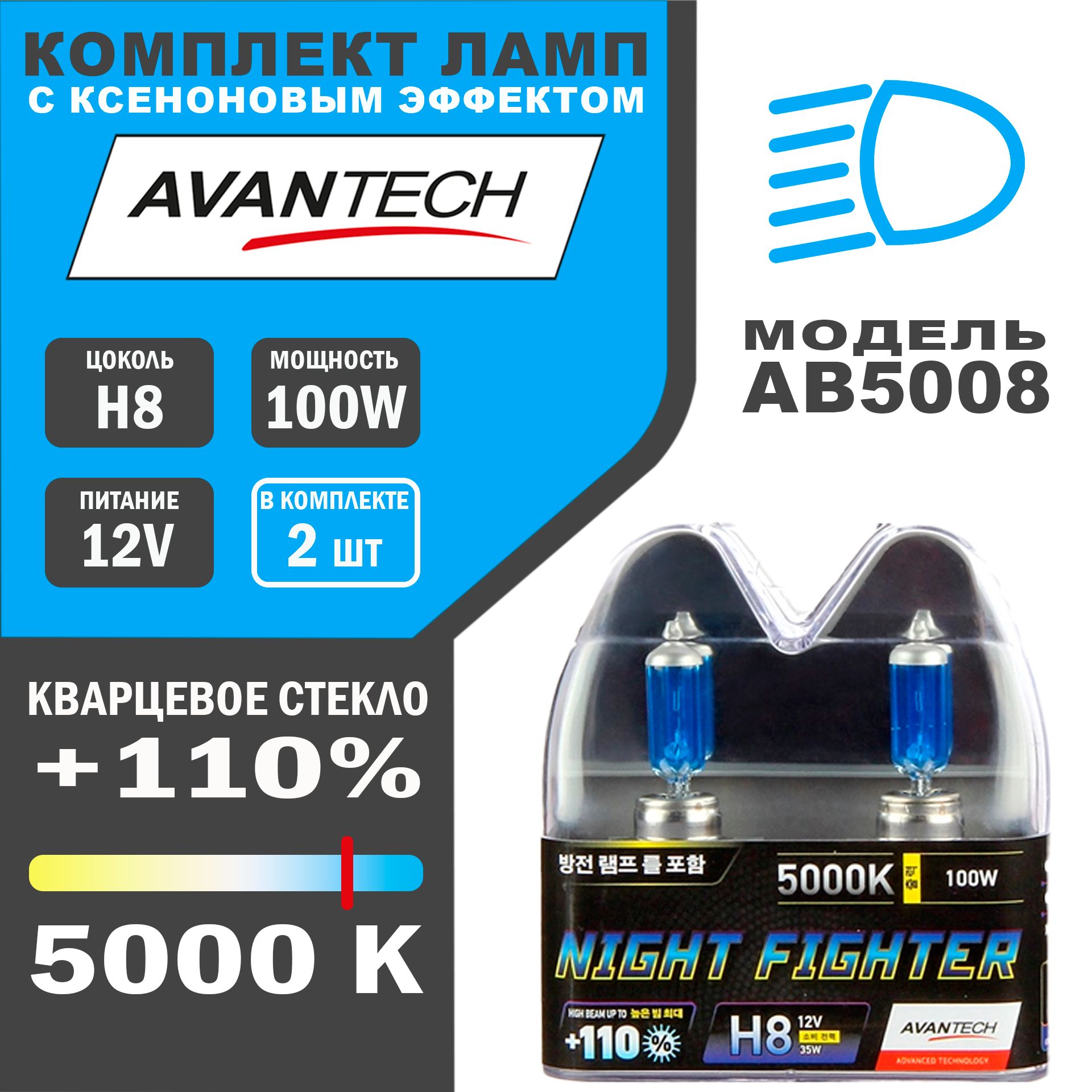 Лампы галогенные высокотемпературные Avantech H812V35W(70W)5000K,к-т 2 шт. арт. AB5008