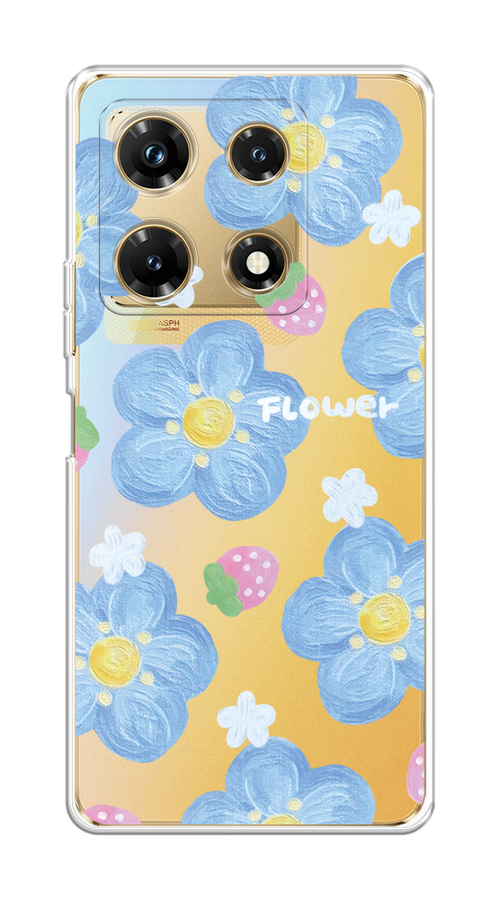 

Чехол Homey на Infinix Note 30 Pro "Цветы и клубники", Прозрачный;голубой;белый, 3104550-1