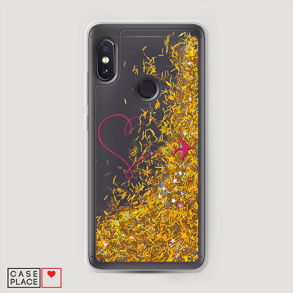 фото Жидкий чехол с блестками "сердце и самолет" на xiaomi redmi note 5 awog