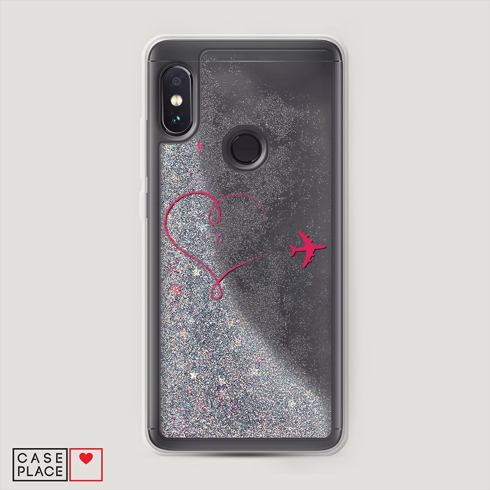 фото Жидкий чехол с блестками "сердце и самолет" на xiaomi redmi note 5 awog