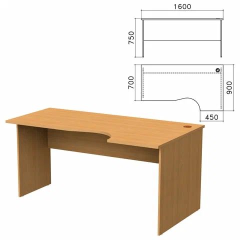 

Стол письменный эргономичный "Монолит", 1600х900х750 мм, правый, цвет бук бавария, СМ6.1