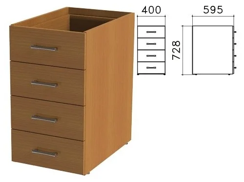 Тумба (каркас БЕЗ КРЫШКИ) приставная "Монолит", 400х595х728 мм, 4 ящика, орех гварнери