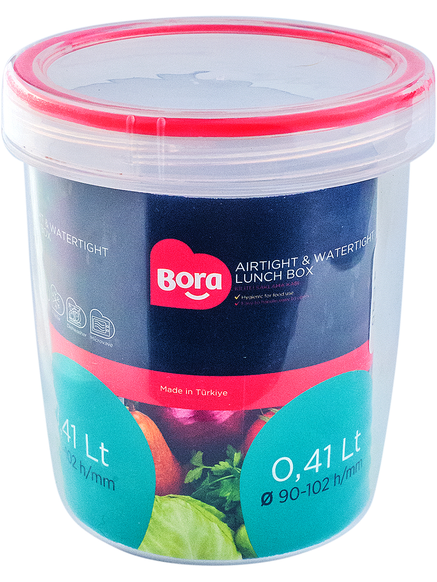 

Контейнер круглый BORA 0.41л Н102хD90 мм с полосой красный