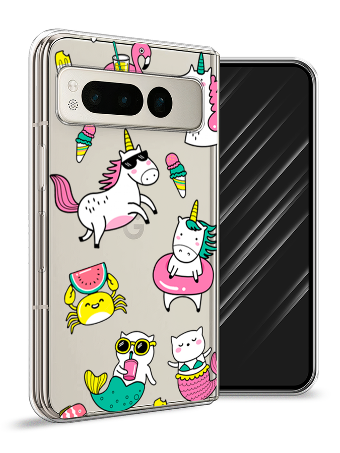 

Чехол Awog на Google Pixel Fold "На отдыхе", Белый;бирюзовый;розовый, 271850-1