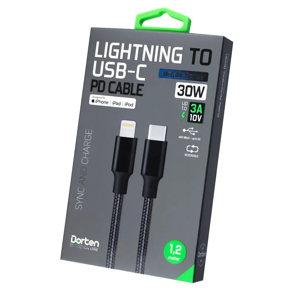Кабель Dorten USB Type-C to Lightning Cable Metallic Series 1.2 м черный