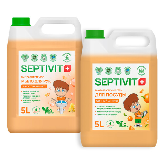 

Набор гель для посуды сочный цитрус + мыло для рук фруктовый микс Septivit Premium 5л х 2