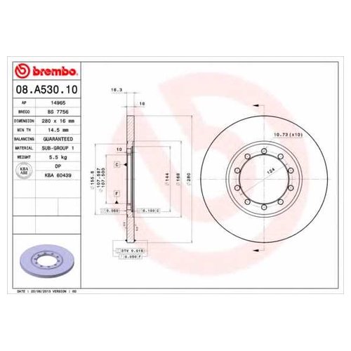 фото Тормозной диск задний brembo 08a53010 для ford transit