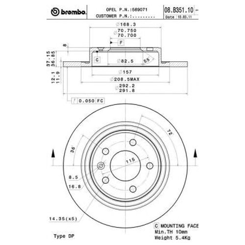 фото Тормозной диск задний brembo 08b35111