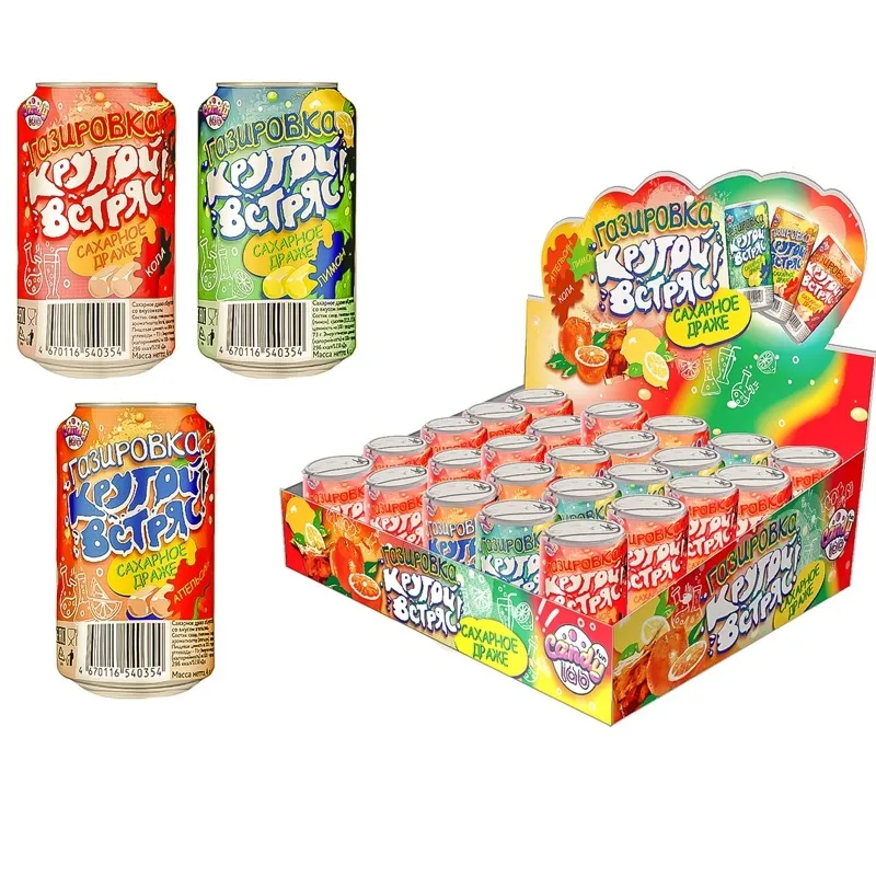 

Сахарное драже fun Candy lab «Крутой встряс!» Газировка в банках 30шт*4гр, Сахарное драже