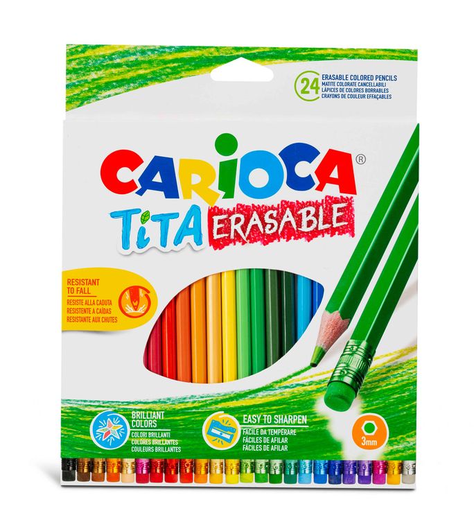

Карандаши цветные Carioca пластиковые Tita Erasable с ластиком, 24 цв., Разноцветные