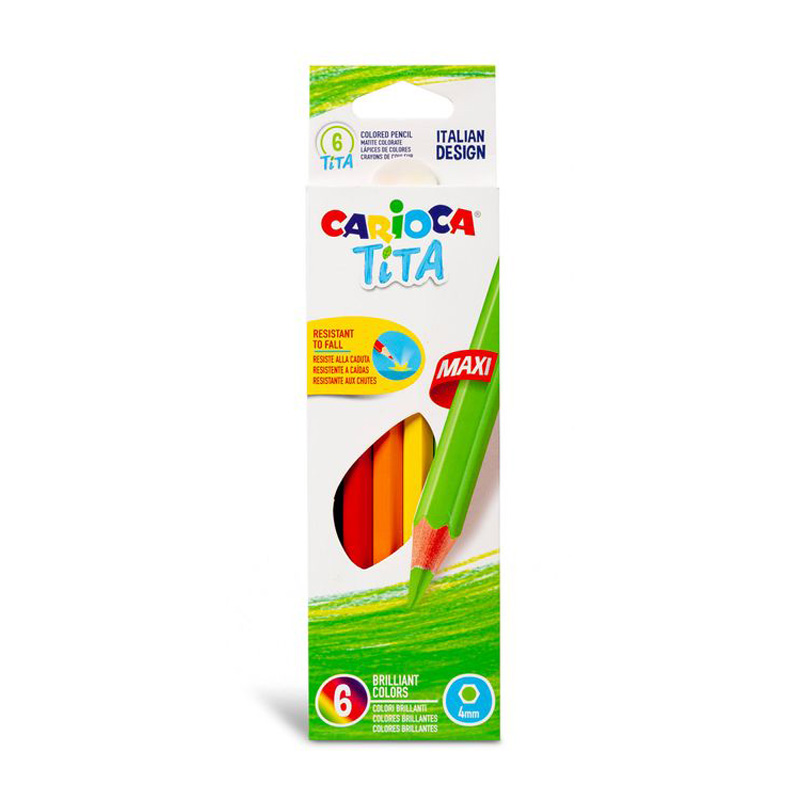 

Карандаши цветные Carioca утолщенные пластиковые Tita Maxi 6 цв., Разноцветные