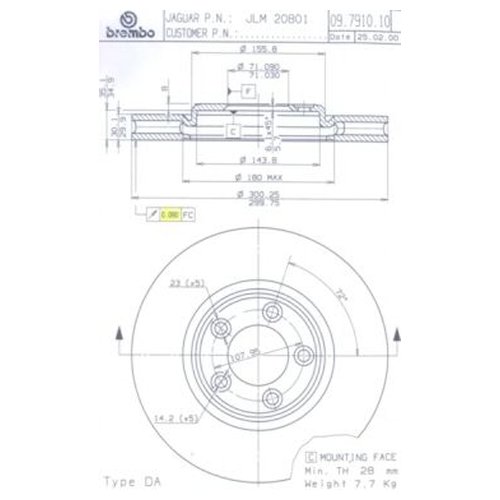 фото Тормозной диск передний brembo 09791011 для jaguar s-type