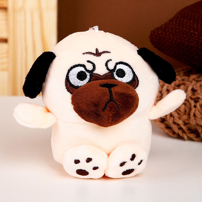 

Мягкая игрушка Мопс, 9672522, 10 см, на брелоке бежевый, Бежевый;коричневый