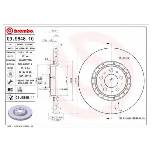 фото Тормозной диск передний brembo 09984811 для volvo xc90 i