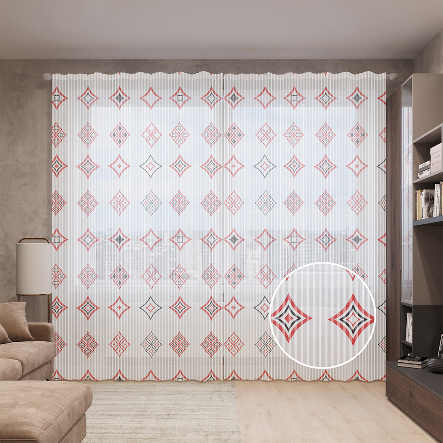 

Тюль вуаль на шторной ленте с принтом JoyArty "Орнаменты ромбов", 310х265 см, Орнаменты ромбов