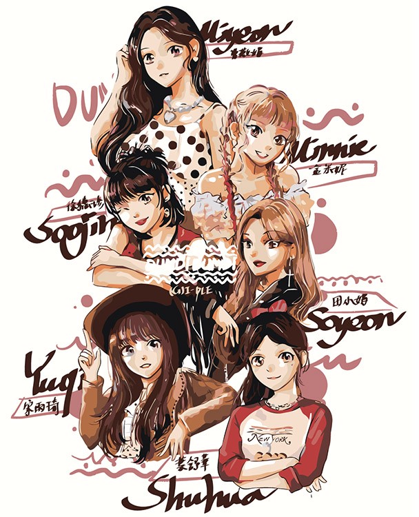 

Картина по номерам Цветное K-POP группа GI-dle Джи Айдл Аниме арт 2