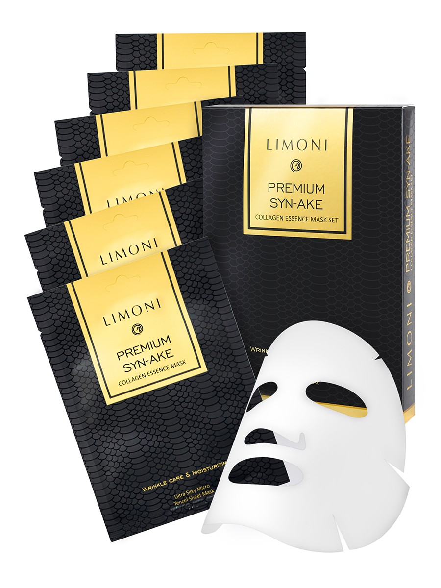 фото Тканевые маски limoni premium syn-ake сollagen essence mask set 6 шт