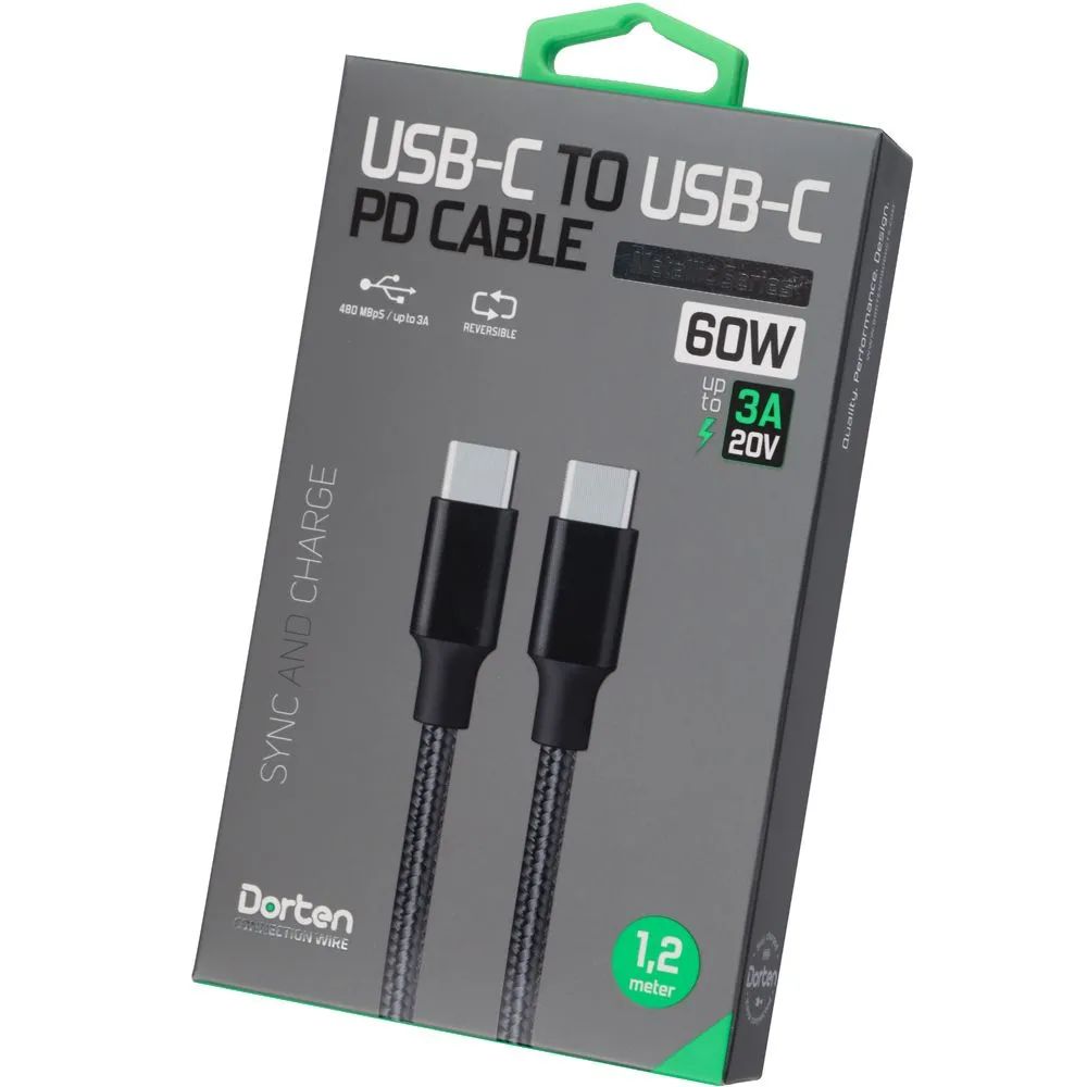 Кабель Dorten USB-C to USB-C PD Charging Cable Metallic Series 1.2 м черный