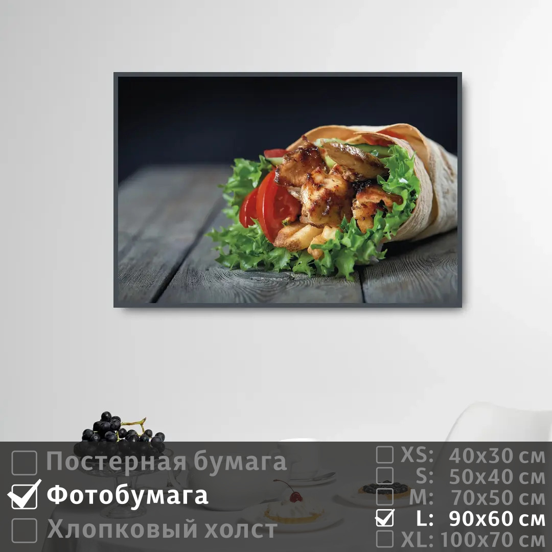 

Постер на фотобумаге ПолиЦентр Для кафе мясо овощи зелень 90х60 см, ДляКафеМясоОвощиЗелень