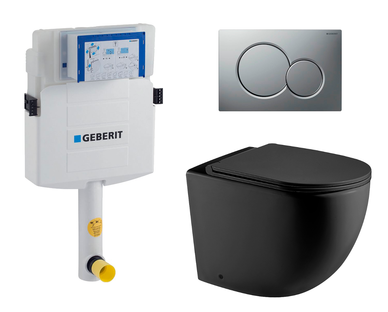 

Комплект: смывной бачок Geberit Duofix + унитаз Merzbach MT-BL +кнопка матовый хром 535670