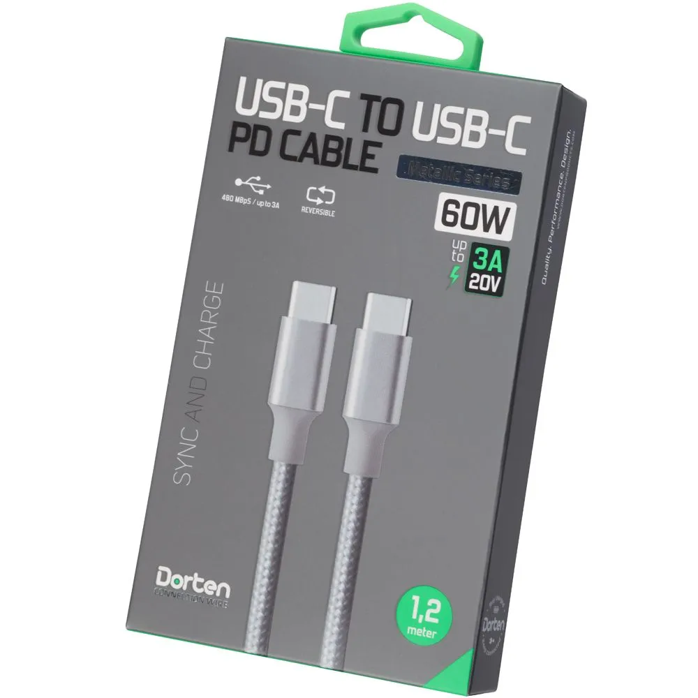 Кабель Dorten USB-C to USB-C PD Charging Cable Metallic Series 1.2 м серебристый