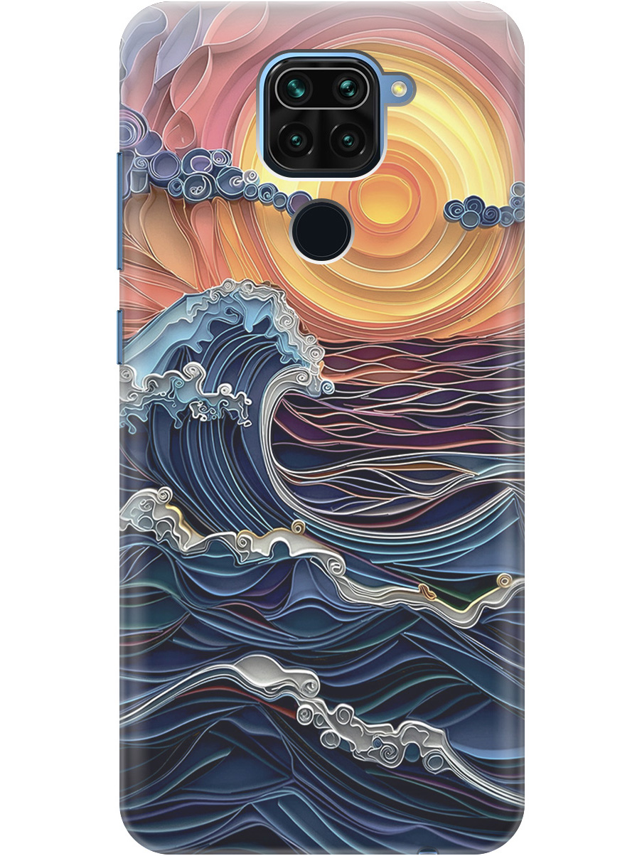 

Силиконовый чехол на Xiaomi Redmi Note 9 с принтом "Волны на закате", 723101310