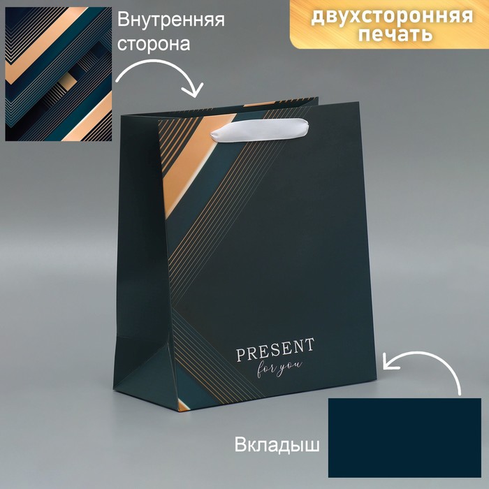 

Пакет ламинированный двухсторонний Present for you, ML 23  27  11,5 см, Черный
