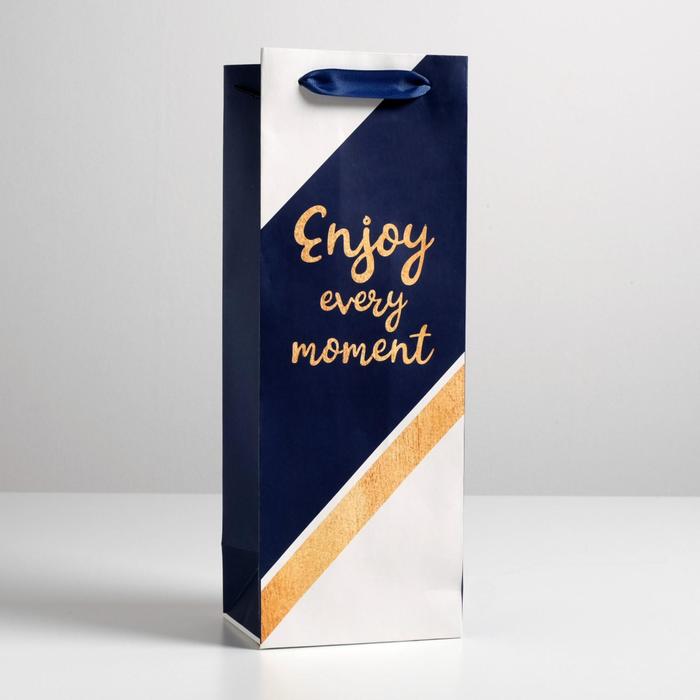 

Пакет ламинированный под бутылку Enjoy every moment, 13 x 36 x 10 см (3 шт.), Разноцветный