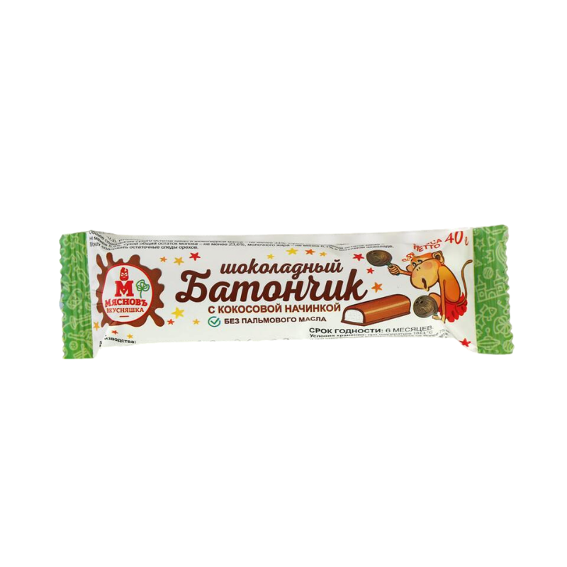 

Батончик шоколадный МясновЪ БУФЕТ с кокосовой начинкой 40 г