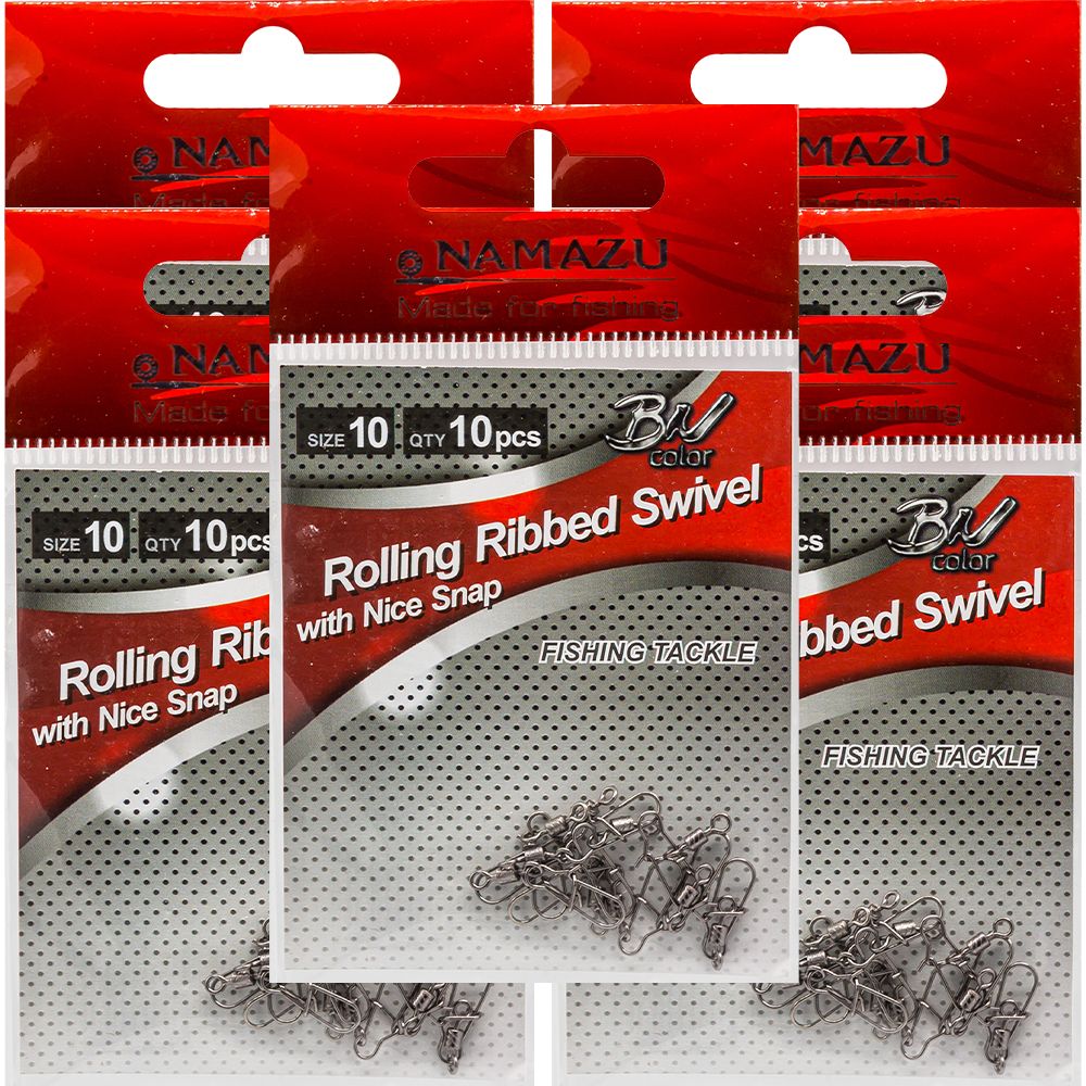 Вертлюг с застежкой Namazu #10 ROLLING RIBBED SWIVEL WITH NICE SNAP 10кг (5 уп. 50 шт)
