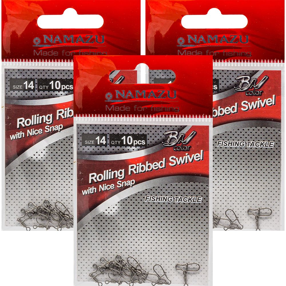 

Вертлюг с застежкой Namazu #14 ROLLING RIBBED SWIVEL WITH NICE SNAP 4кг (3 уп. 30 шт), Черный, ROLLING RIBBE new stl