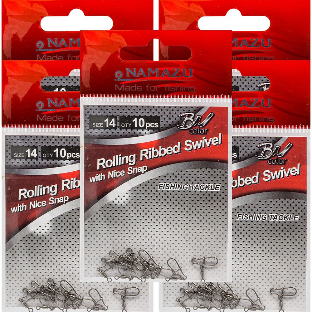 

Вертлюг с застежкой Namazu #14 ROLLING RIBBED SWIVEL WITH NICE SNAP 4кг (5 уп. 50 шт), Черный, ROLLING RIBBE new stl