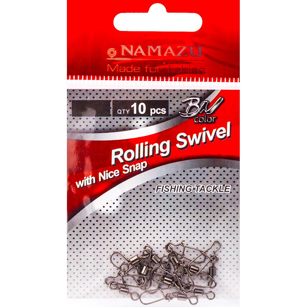 

Вертлюг с застёжкой Namazu ROLLING SWIVEL WITH NICE SNAP BN #06, 27 кг (10 шт), Черный, аксессуары new stl