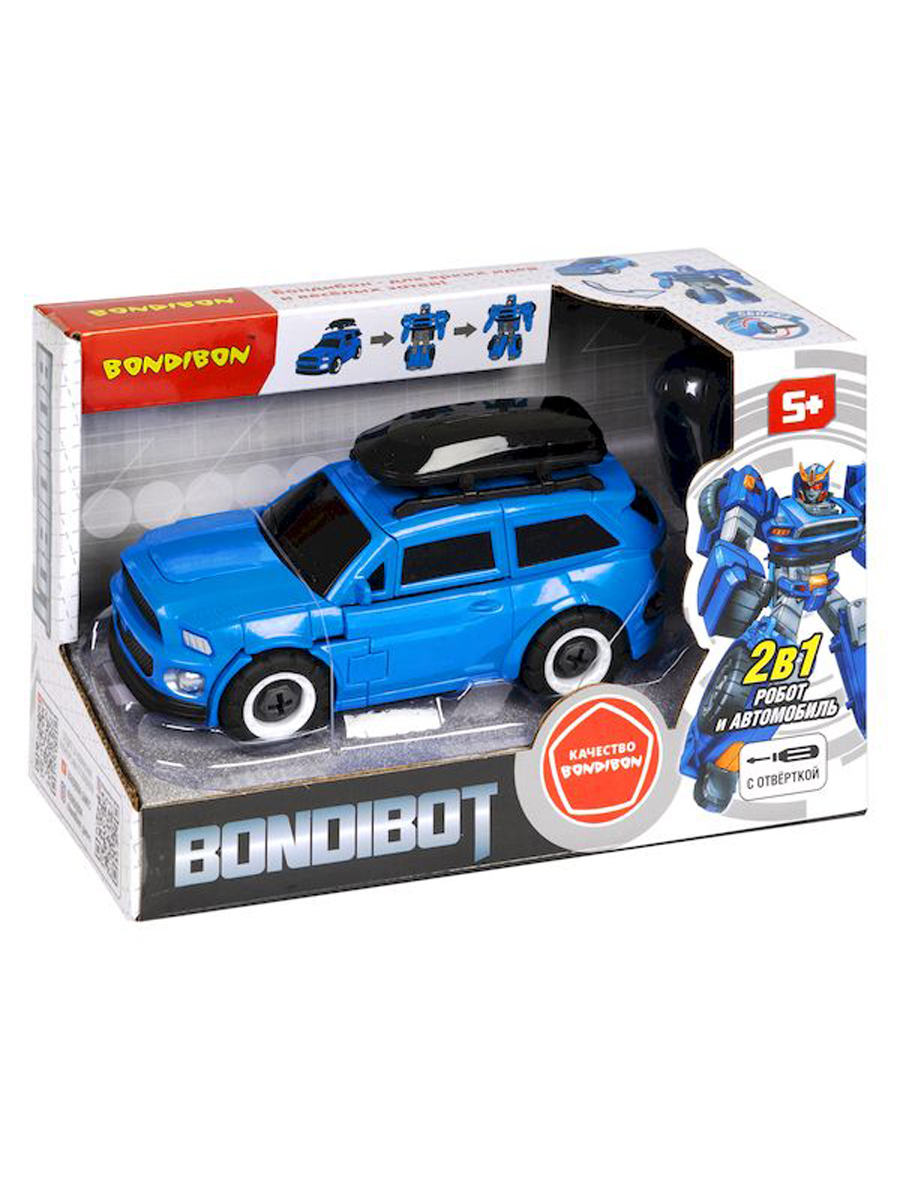 фото Трансформер bondibon 2в1 робот-автомобиль с отверткой джип синий с багажником 158958