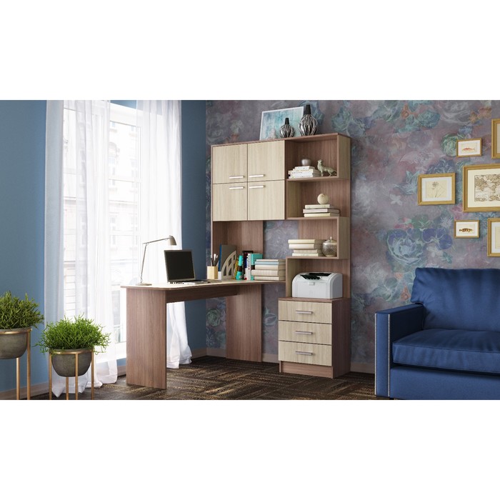 

Стол компьютерный №1 Левый, 1280х2000х1450, Ясень шимо темный/Светлый, №1