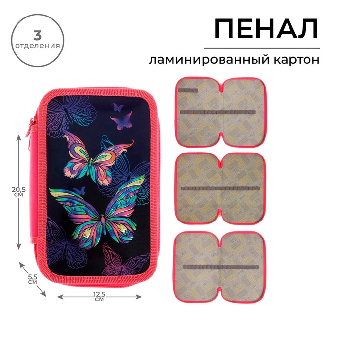 

Calligrata Пенал 3 секции, 125 х 205 мм, Бабочки, Разноцветный