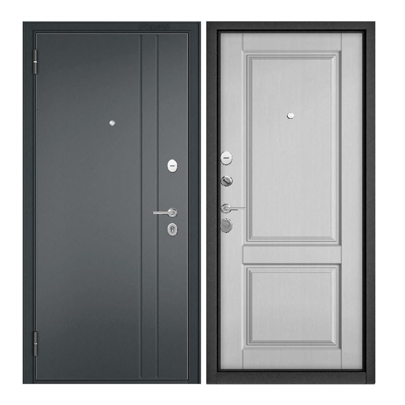 

Дверь входная для квартиры Torex Family Optima 860х2050, левый, черный/белый, Торэкс Family Optima Черный муар металлик_RL-2/Дуб белый скандинавский_ED-1