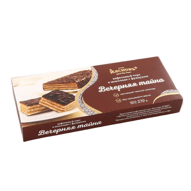 

Торт МясновЪ БУФЕТ вафельный Вечерняя тайна в шоколаде с фундуком