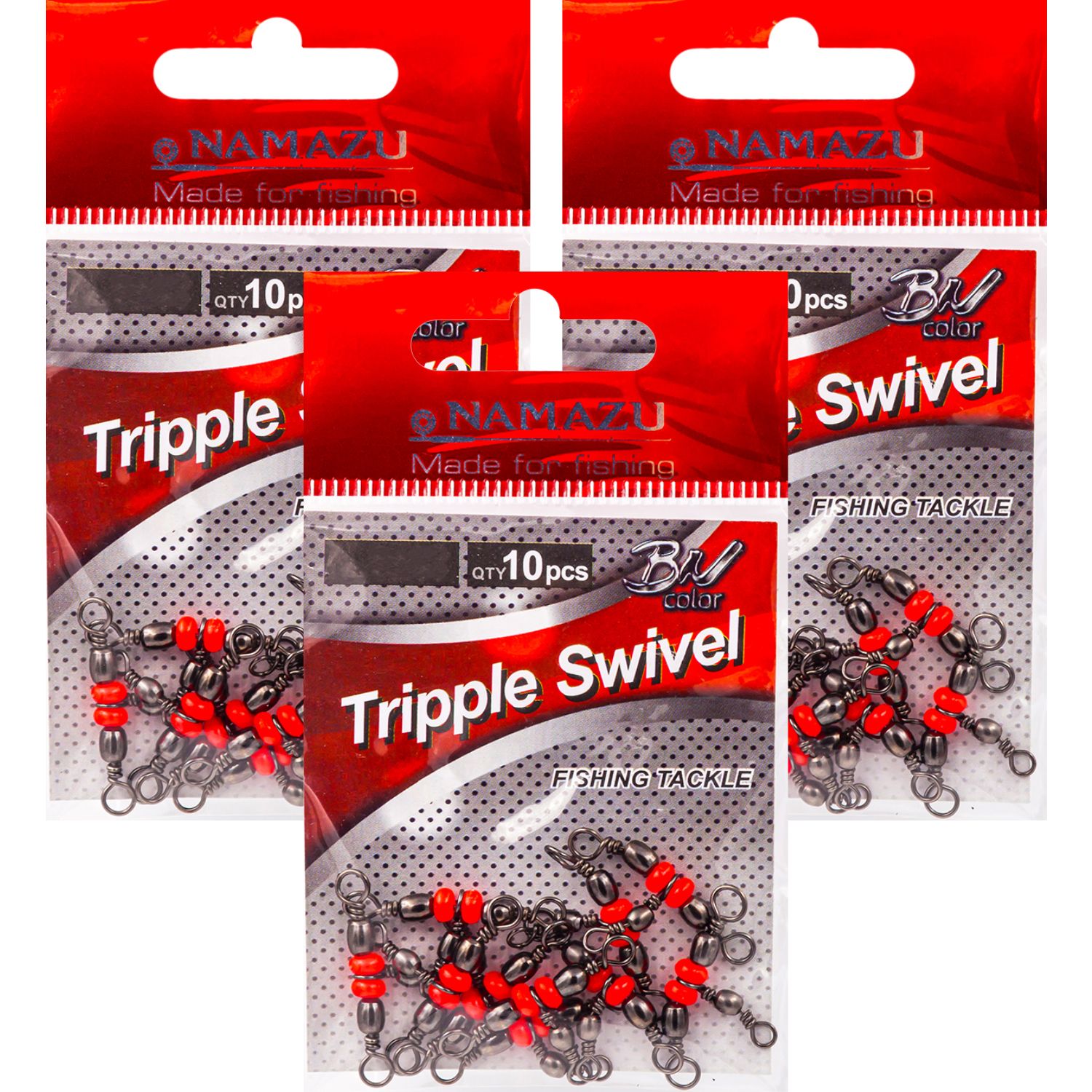

Вертлюг тройной Namazu TRIPPLE SWIVEL 6х8 #BN 23 кг (30 шт), Черный;красный, аксессуары new stl