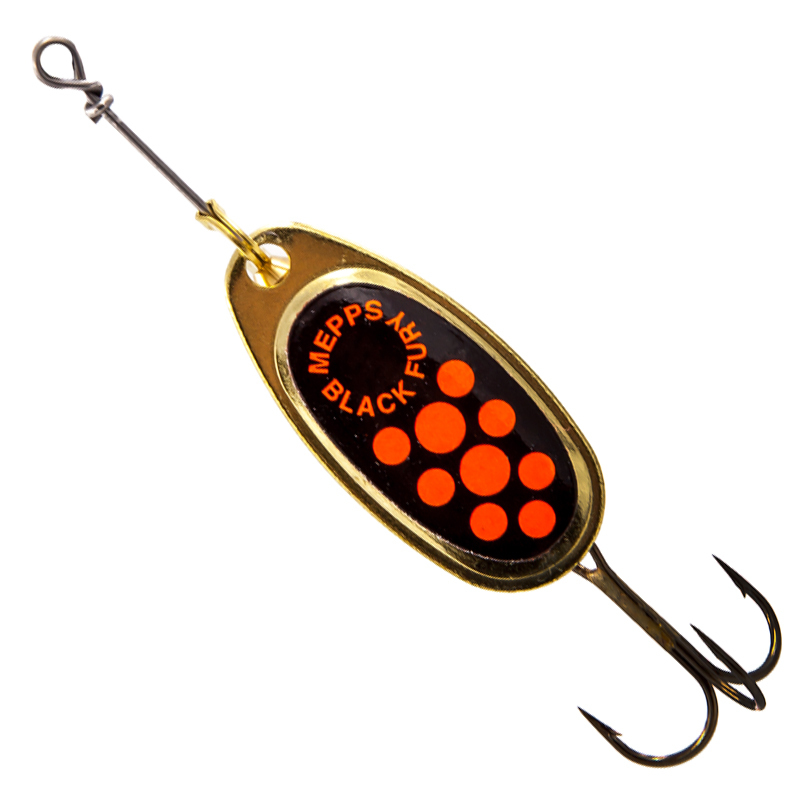 

Блесна Mepps BLACK FURY OR/Orange №  цв. золото, чёрная наклейка с оранжевыми точками 8гр, Золотистый;черный;оранжевый, Black Fury OldFish NEW 2022