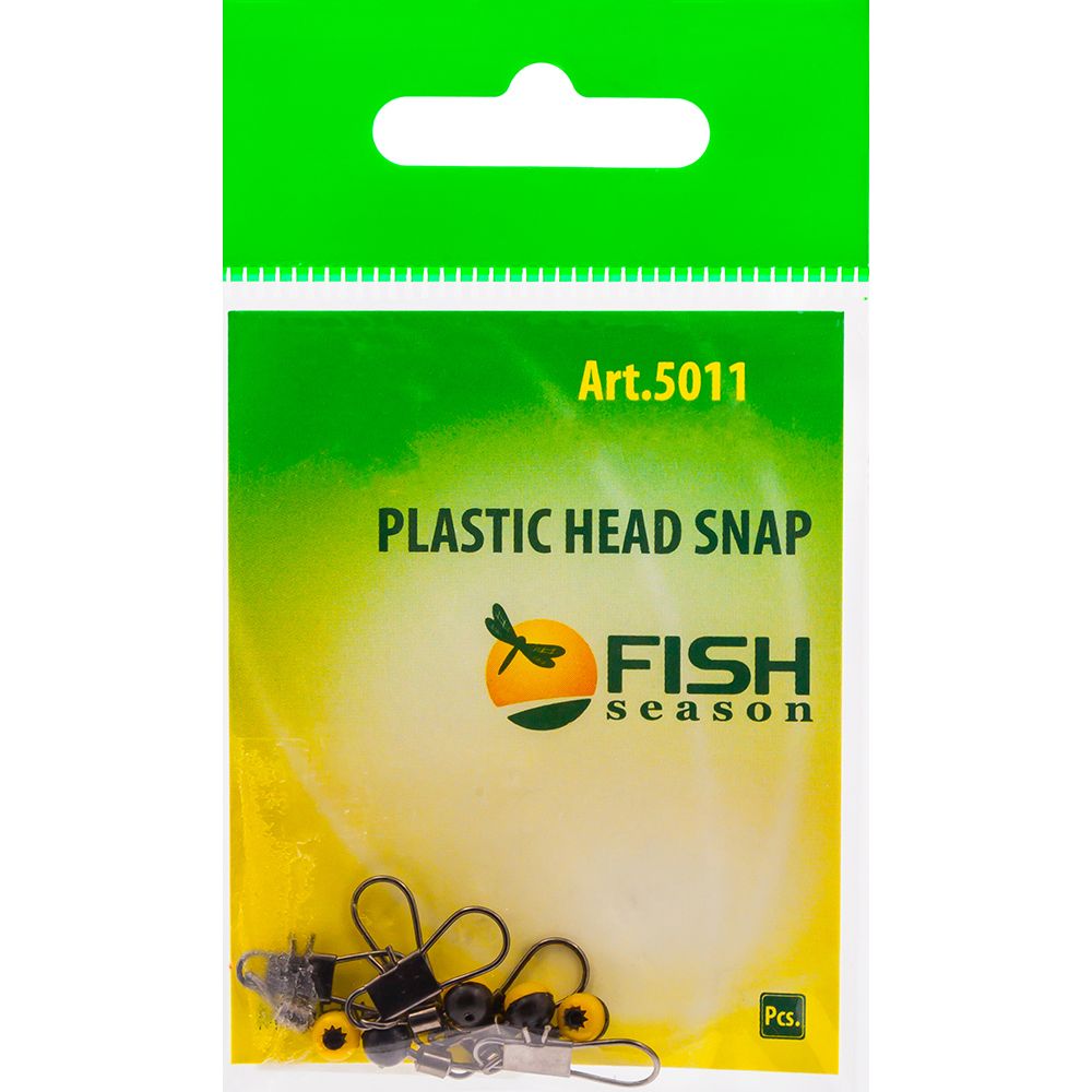 Вертлюжки с застёжкой Fish Season PLASTIC HEAD Snap 5011 #L, 18 кг (5 шт/уп)