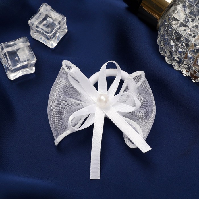 

Резинка для волос бант "Школьница" классика бусинка лента, 6х4 см, белый (6 шт.), 7704768