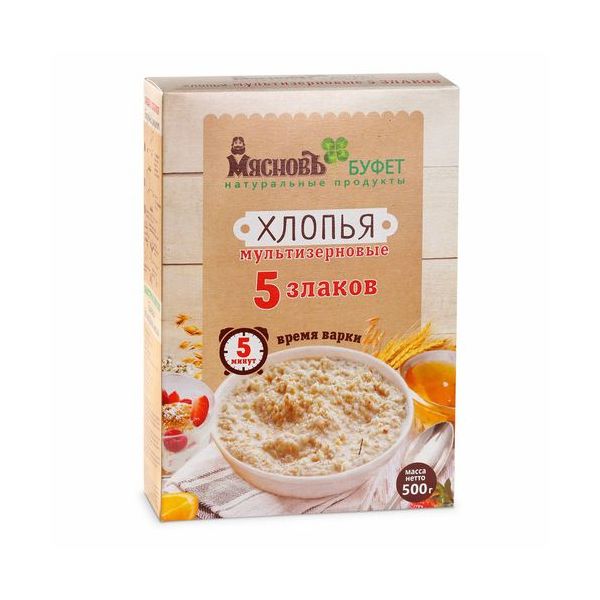 

Хлопья МясновЪ БУФЕТ 5 злаков мультизерновые 500 г