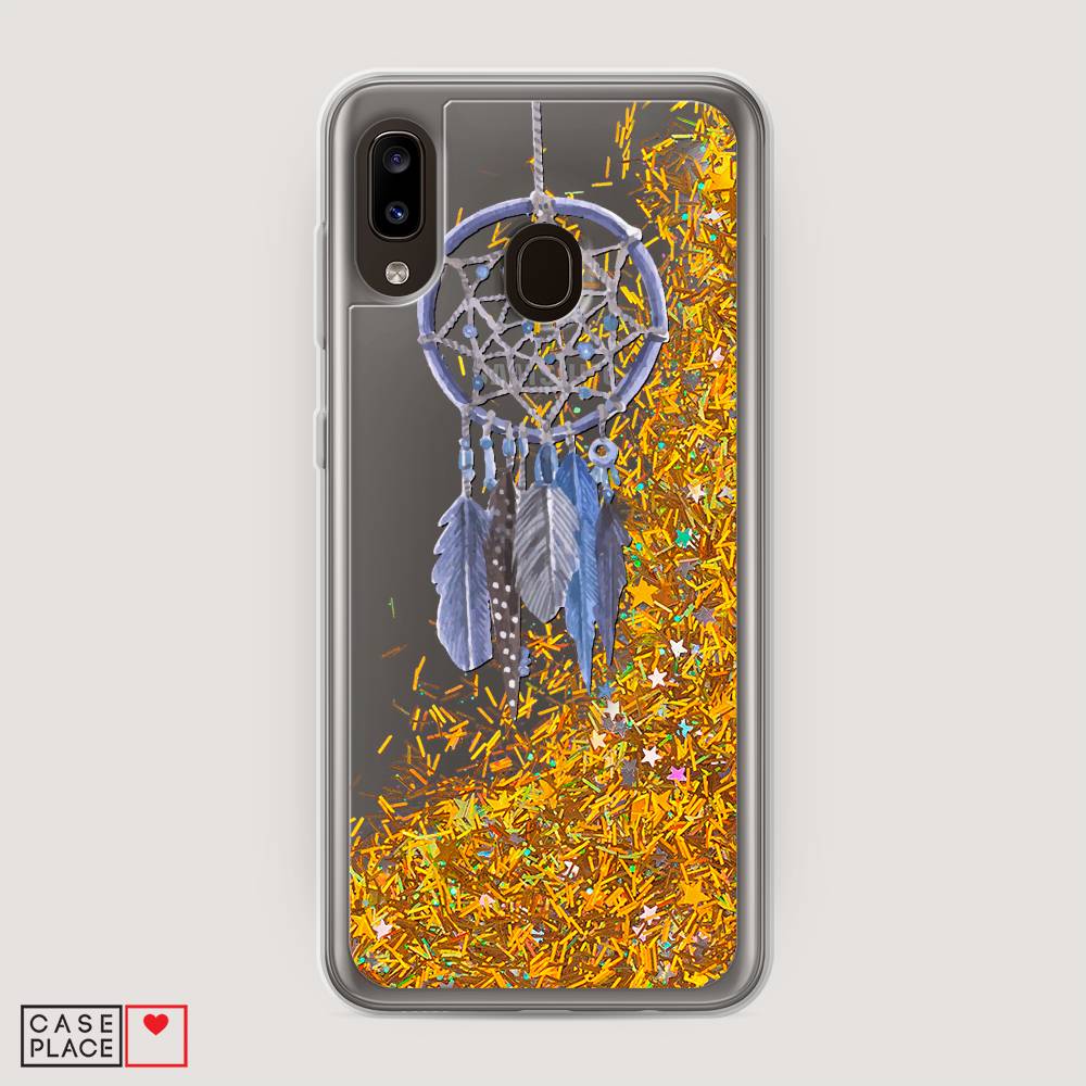 

Жидкий чехол с блестками "Синий ловец снов акварель" на Samsung Galaxy A20, 27690-1